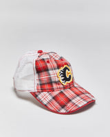 Vintage Y2K 00s New Era Calgary Flames NHL Distressed Plaid Trucker Hat - OS