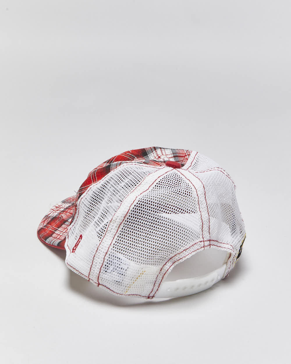 Vintage Y2K 00s New Era Calgary Flames NHL Distressed Plaid Trucker Hat - OS