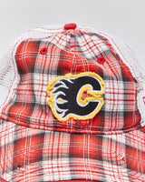 Vintage Y2K 00s New Era Calgary Flames NHL Distressed Plaid Trucker Hat - OS