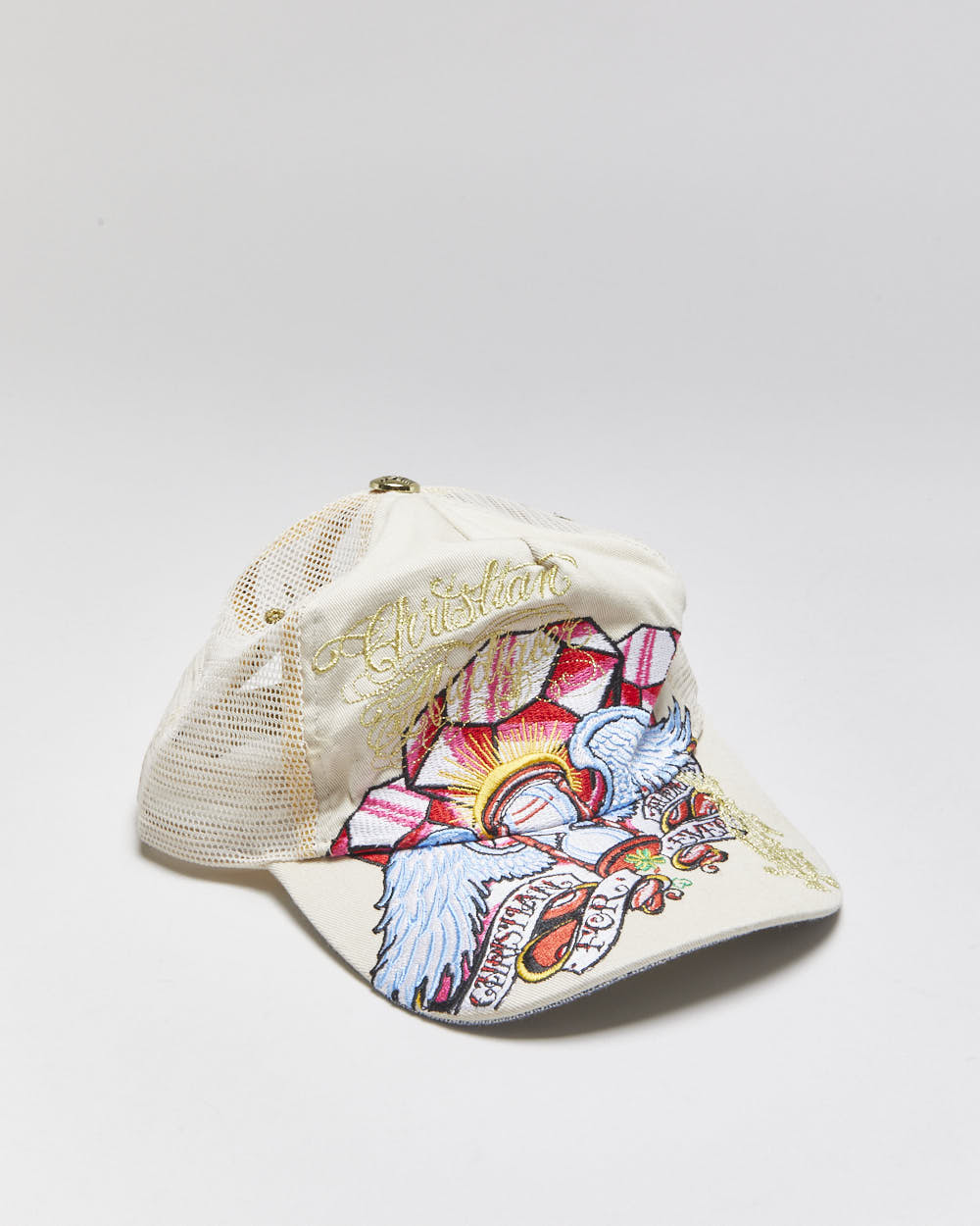 Vintage Y2K 00s Christian Audigier Embroidered Denim Trucker Hat - OS