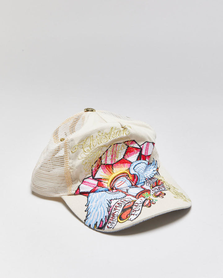 Vintage Y2K 00s Christian Audigier Embroidered Denim Trucker Hat - OS