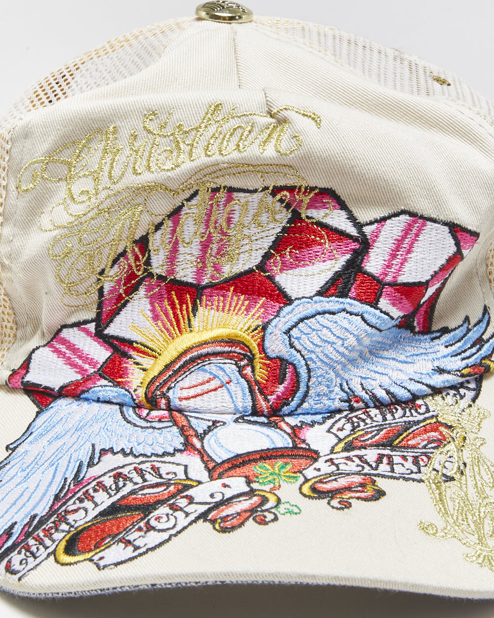 Vintage Y2K 00s Christian Audigier Embroidered Denim Trucker Hat - OS