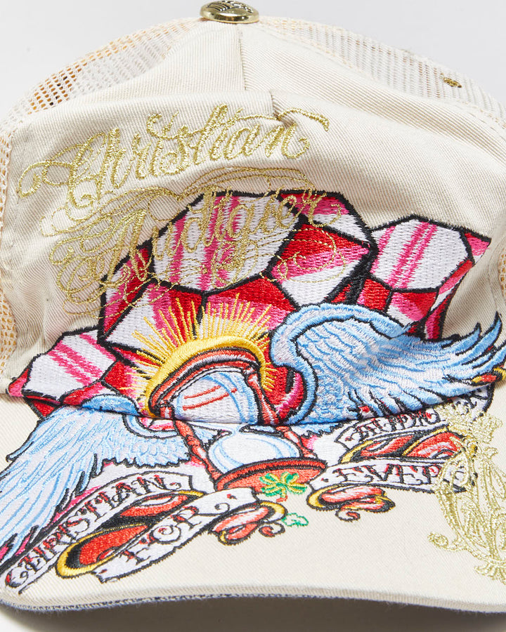 Vintage Y2K 00s Christian Audigier Embroidered Denim Trucker Hat - OS