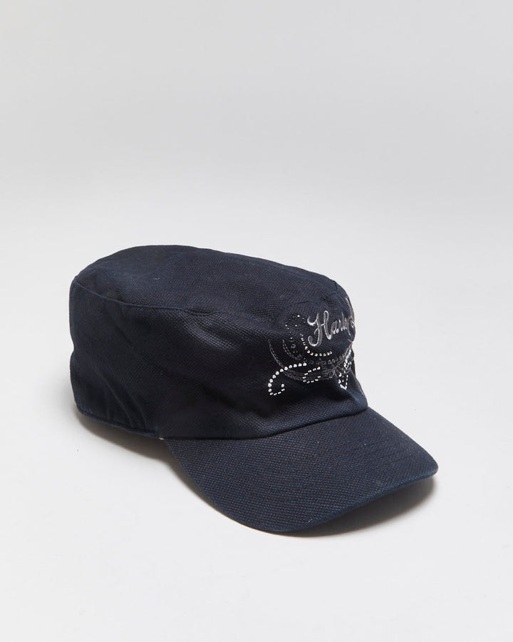Vintage Harley Davidson Embellished Lace Up Embroidered Army Hat - OS