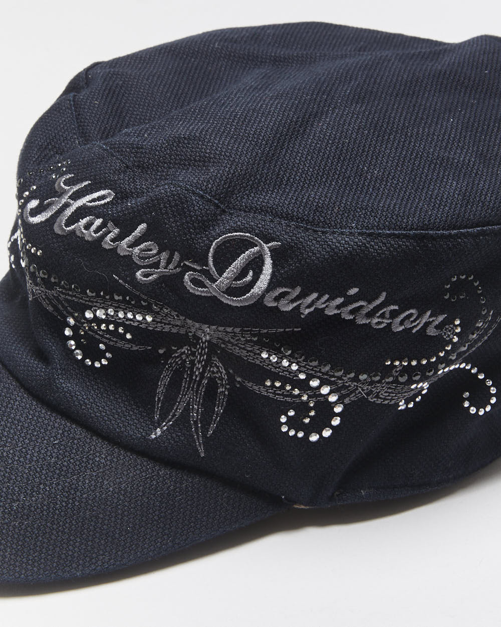 Vintage Harley Davidson Embellished Lace Up Embroidered Army Hat - OS