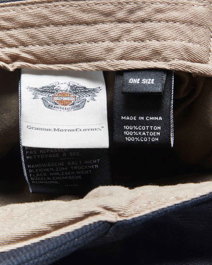 Vintage Harley Davidson Embellished Lace Up Embroidered Army Hat - OS
