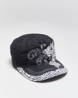 DS Vintage Y2K 00s Kbethos Embroidered Rhinestone Zebra Print Canvas Army Hat - OS