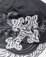 DS Vintage Y2K 00s Kbethos Embroidered Rhinestone Zebra Print Canvas Army Hat - OS