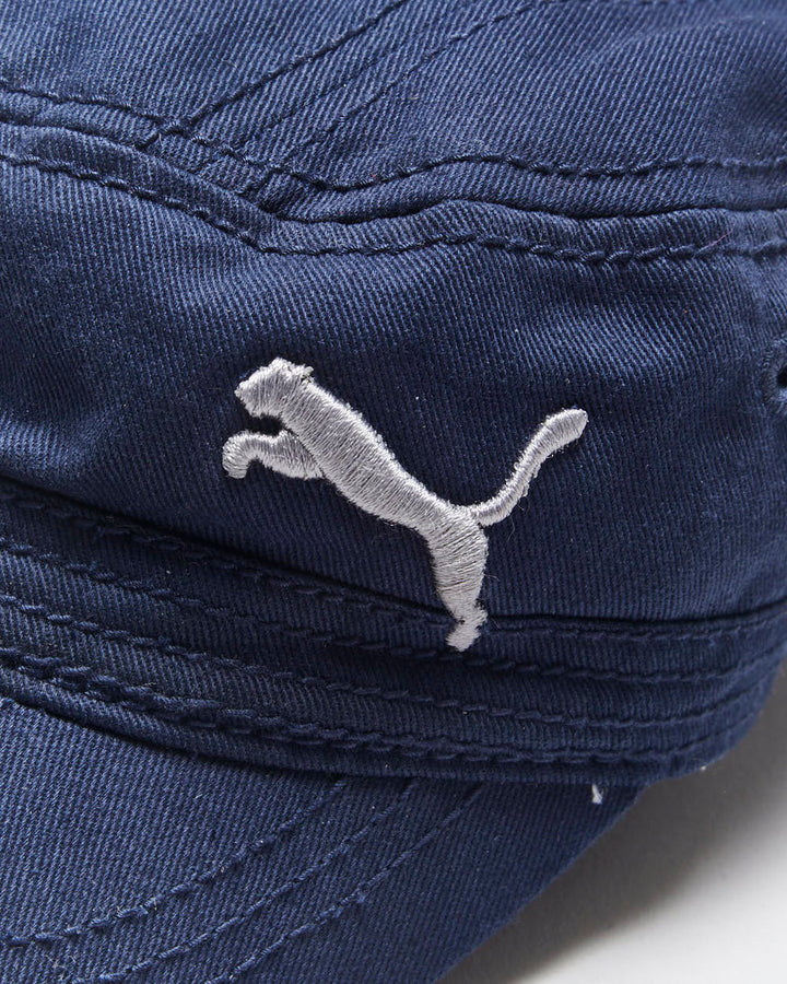 Vintage Y2K 00s Puma Navy Canvas Embroidered Army Cap - OS