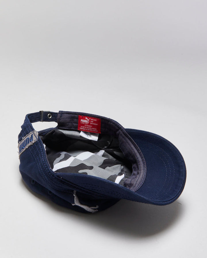 Vintage Y2K 00s Puma Navy Canvas Embroidered Army Cap - OS