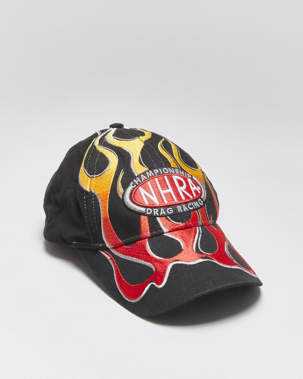Vintage Y2K 00s NHRA Drag Racing Embroidered Flames Velcro Baseball Cap - OS