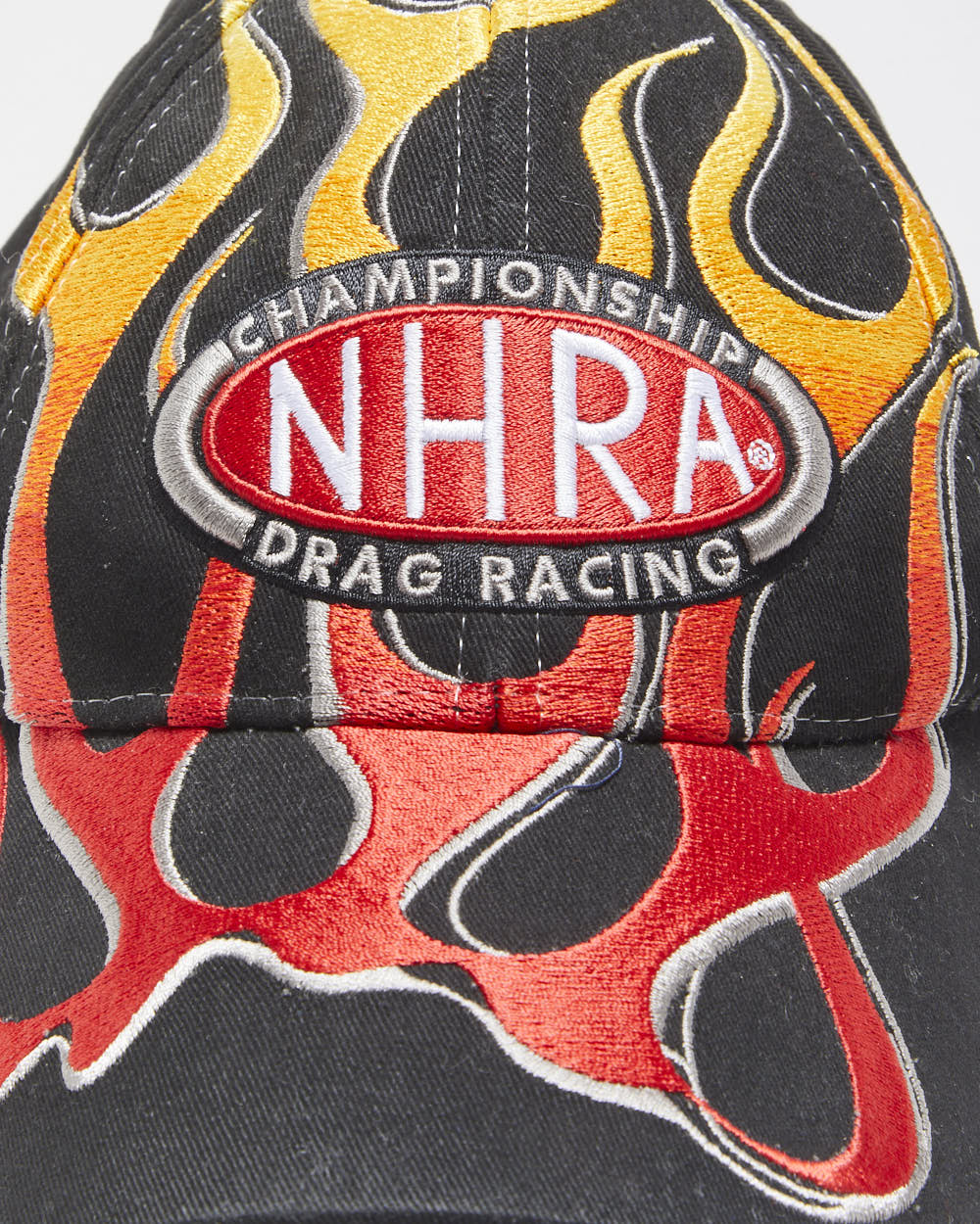 Vintage Y2K 00s NHRA Drag Racing Embroidered Flames Velcro Baseball Cap - OS