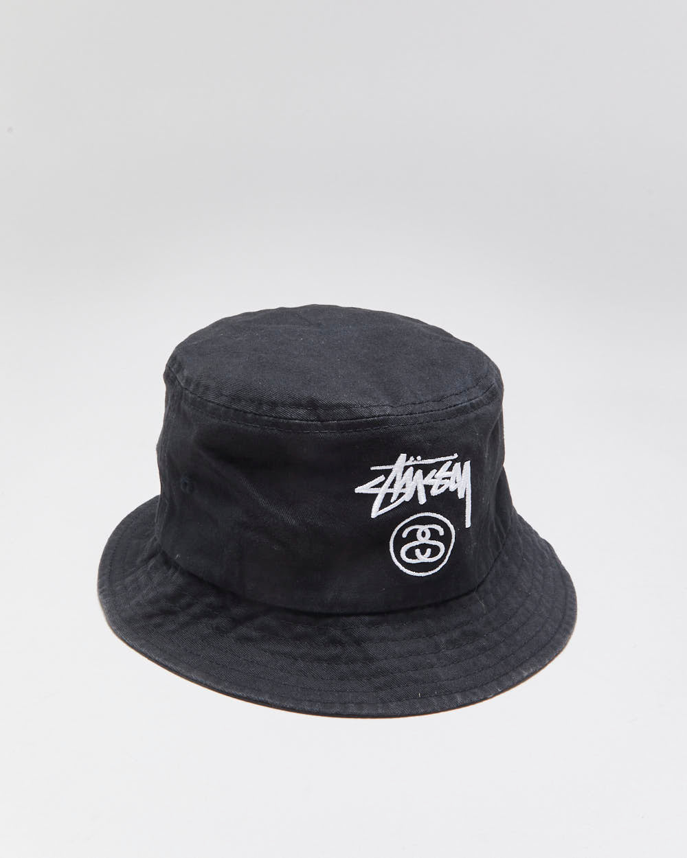 Vintage Stussy Black Canvas Stock Logo Embroidered Bucket Hat - M