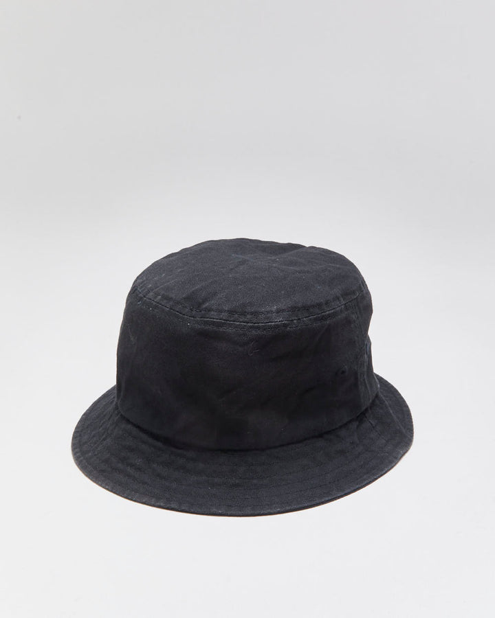 Vintage Stussy Black Canvas Stock Logo Embroidered Bucket Hat - M