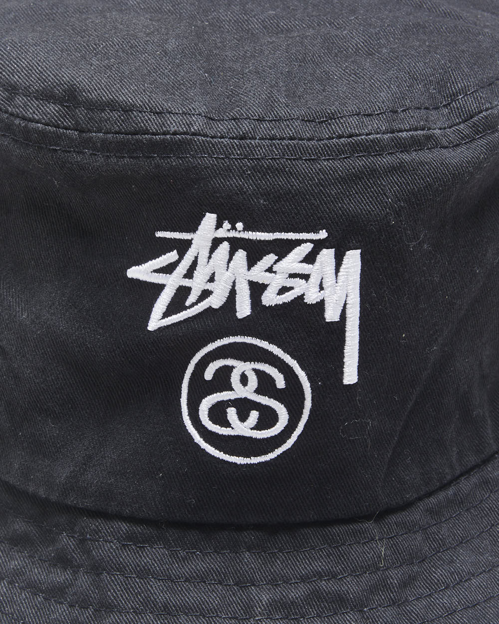 Vintage Stussy Black Canvas Stock Logo Embroidered Bucket Hat - M