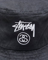 Vintage Stussy Black Canvas Stock Logo Embroidered Bucket Hat - M