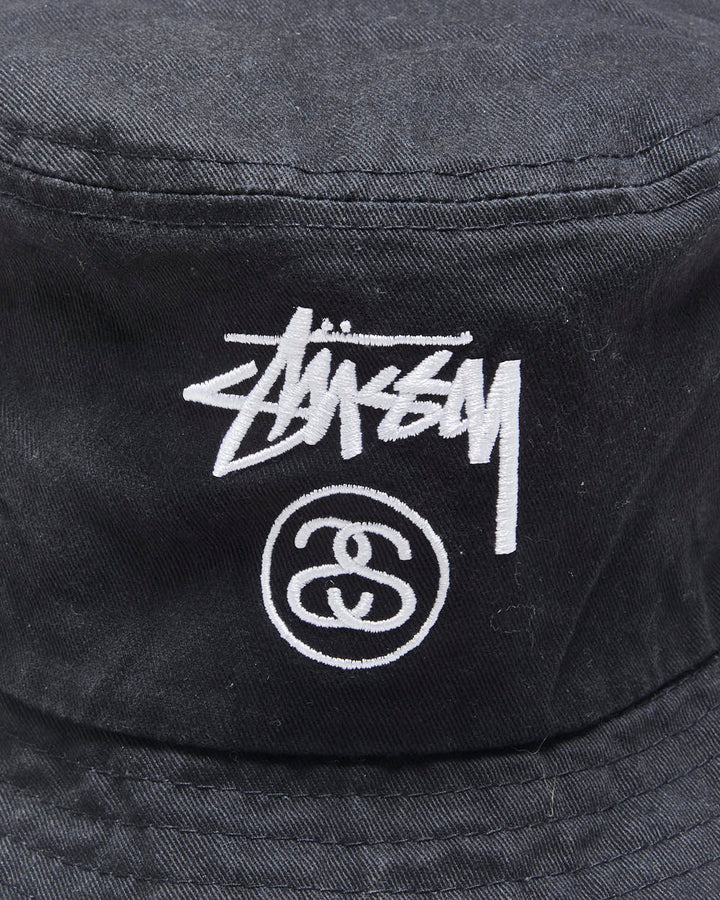 Vintage Stussy Black Canvas Stock Logo Embroidered Bucket Hat - M