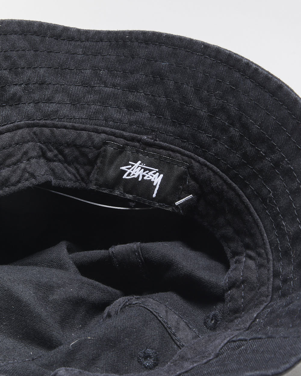Vintage Stussy Black Canvas Stock Logo Embroidered Bucket Hat - M
