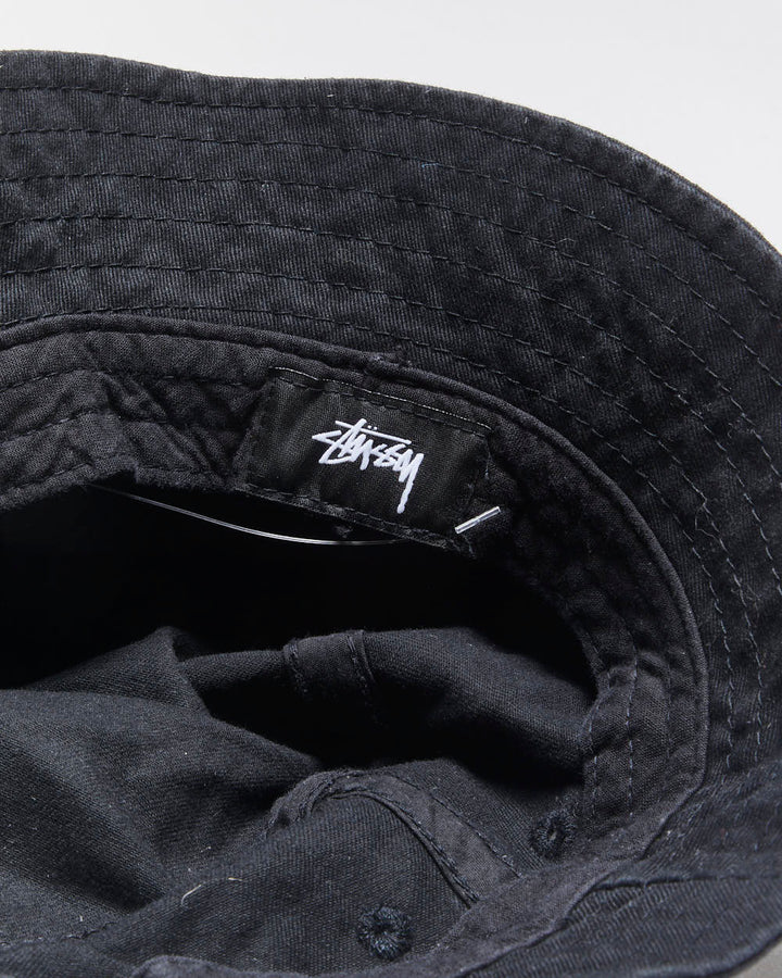 Vintage Stussy Black Canvas Stock Logo Embroidered Bucket Hat - M