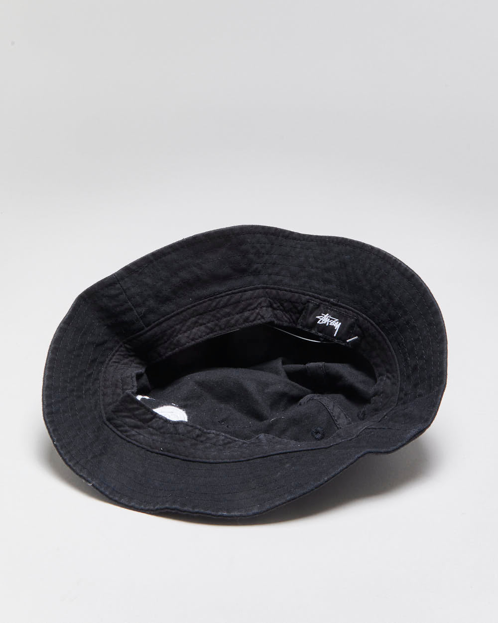 Vintage Stussy Black Canvas Stock Logo Embroidered Bucket Hat - M