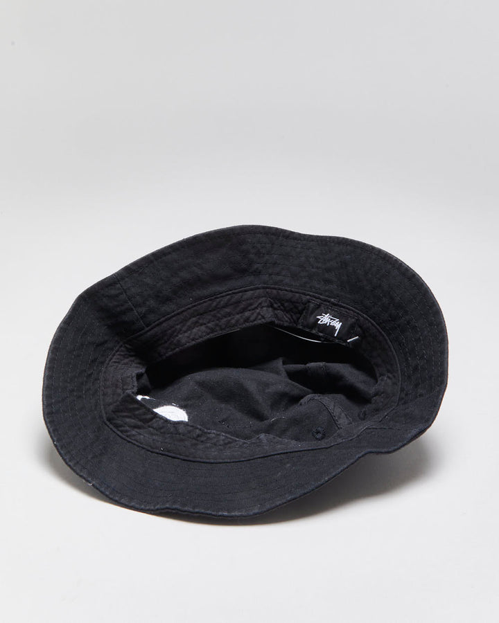 Vintage Stussy Black Canvas Stock Logo Embroidered Bucket Hat - M