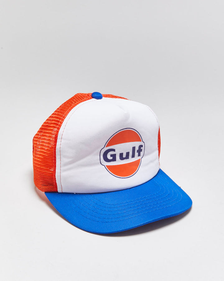 DS Vintage 1980s Gulf Oil Flat Brim AJM Trucker Hat - OS