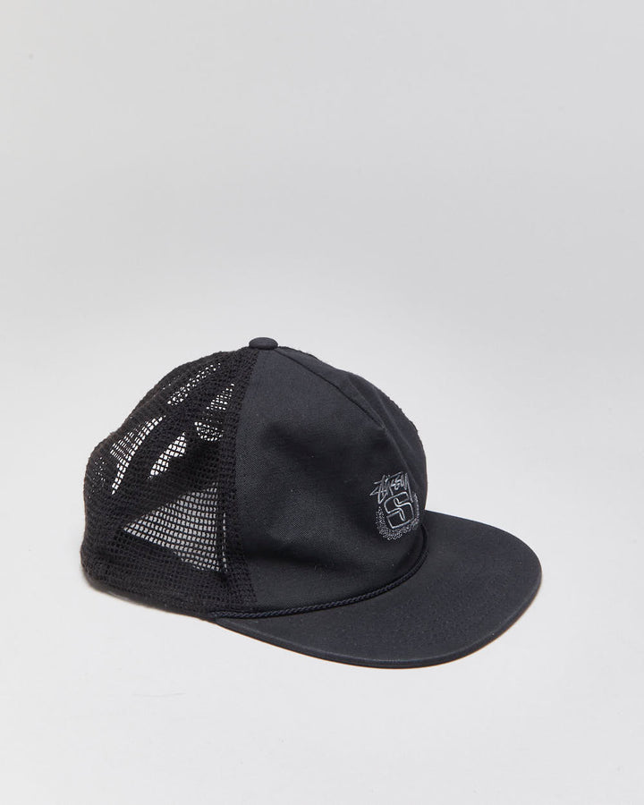 Vintage Stussy Embroidered Rope Peak Flat Brim Trucker Hat - OS