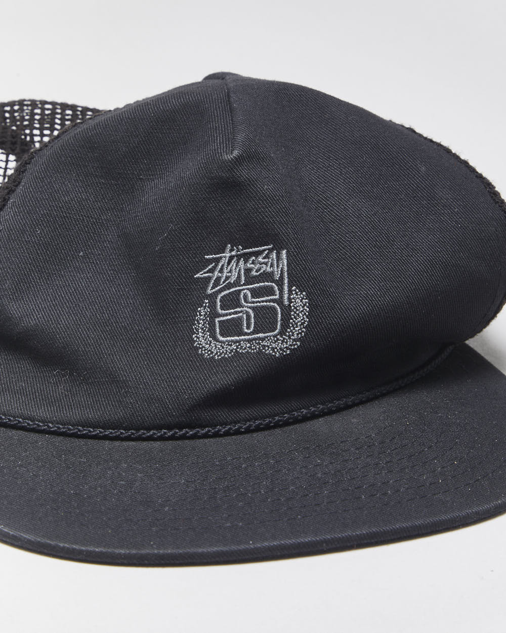 Vintage Stussy Embroidered Rope Peak Flat Brim Trucker Hat - OS