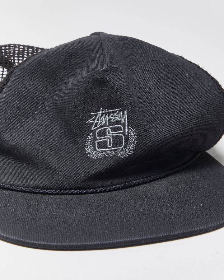 Vintage Stussy Embroidered Rope Peak Flat Brim Trucker Hat - OS