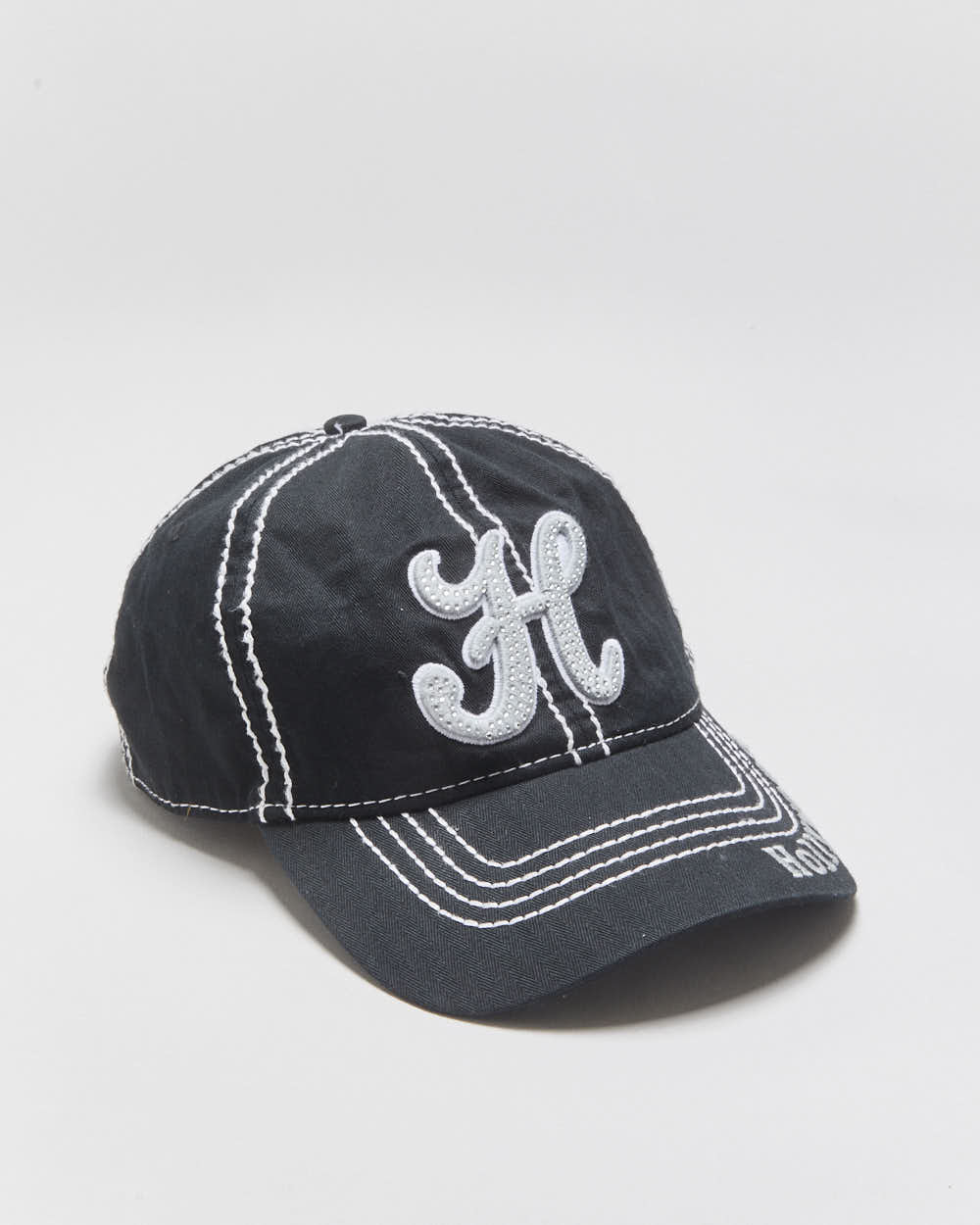 Vintage Y2K 00s Robin Roth Embroidered Contrast Stitch Diamante Embellished Velcro Baseball Cap - OS
