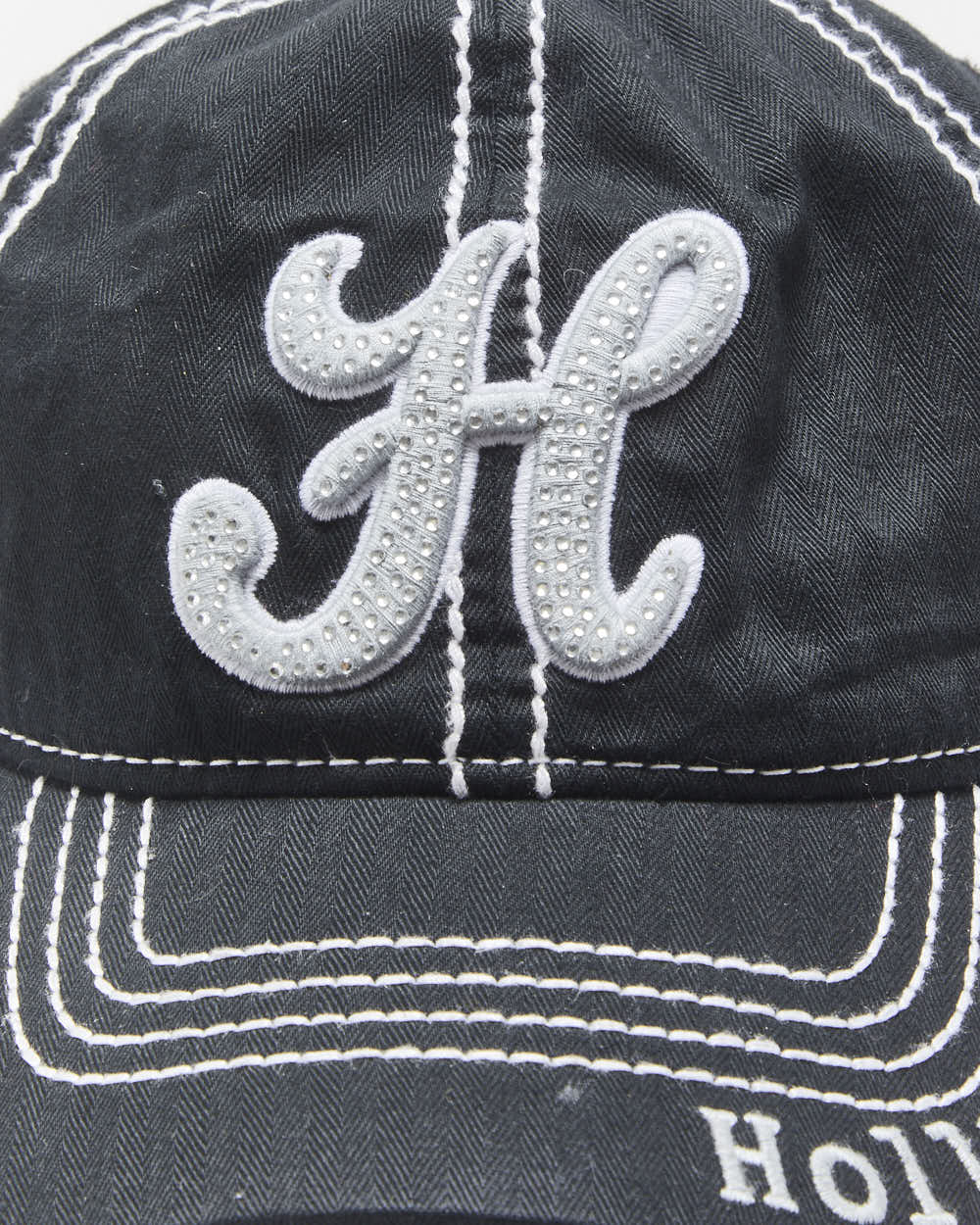 Vintage Y2K 00s Robin Roth Embroidered Contrast Stitch Diamante Embellished Velcro Baseball Cap - OS
