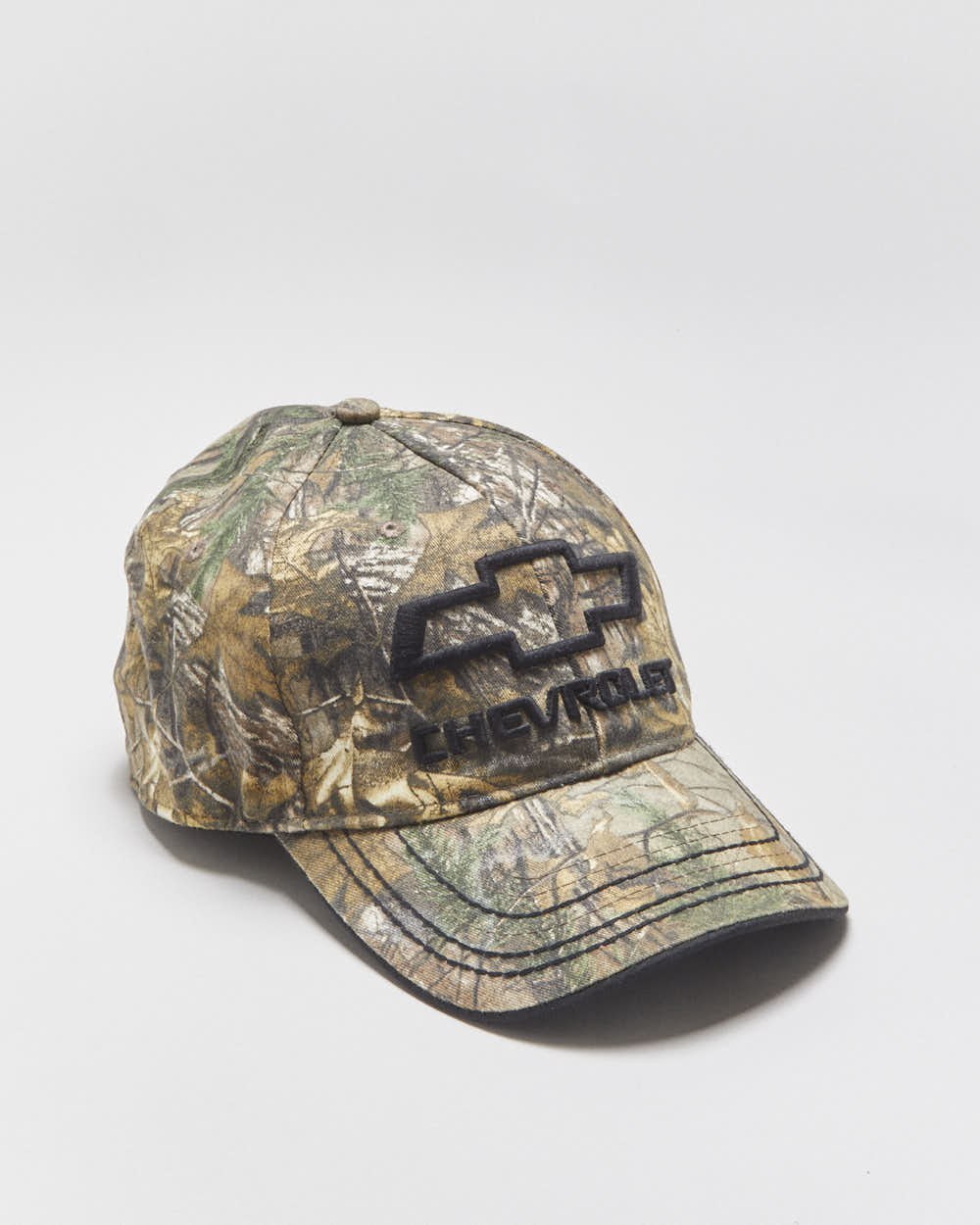 Vintage Y2K 00s GM Motors Chevrolet Realtree Camo Embroidered Signature Stretch Baseball Cap - L/XL