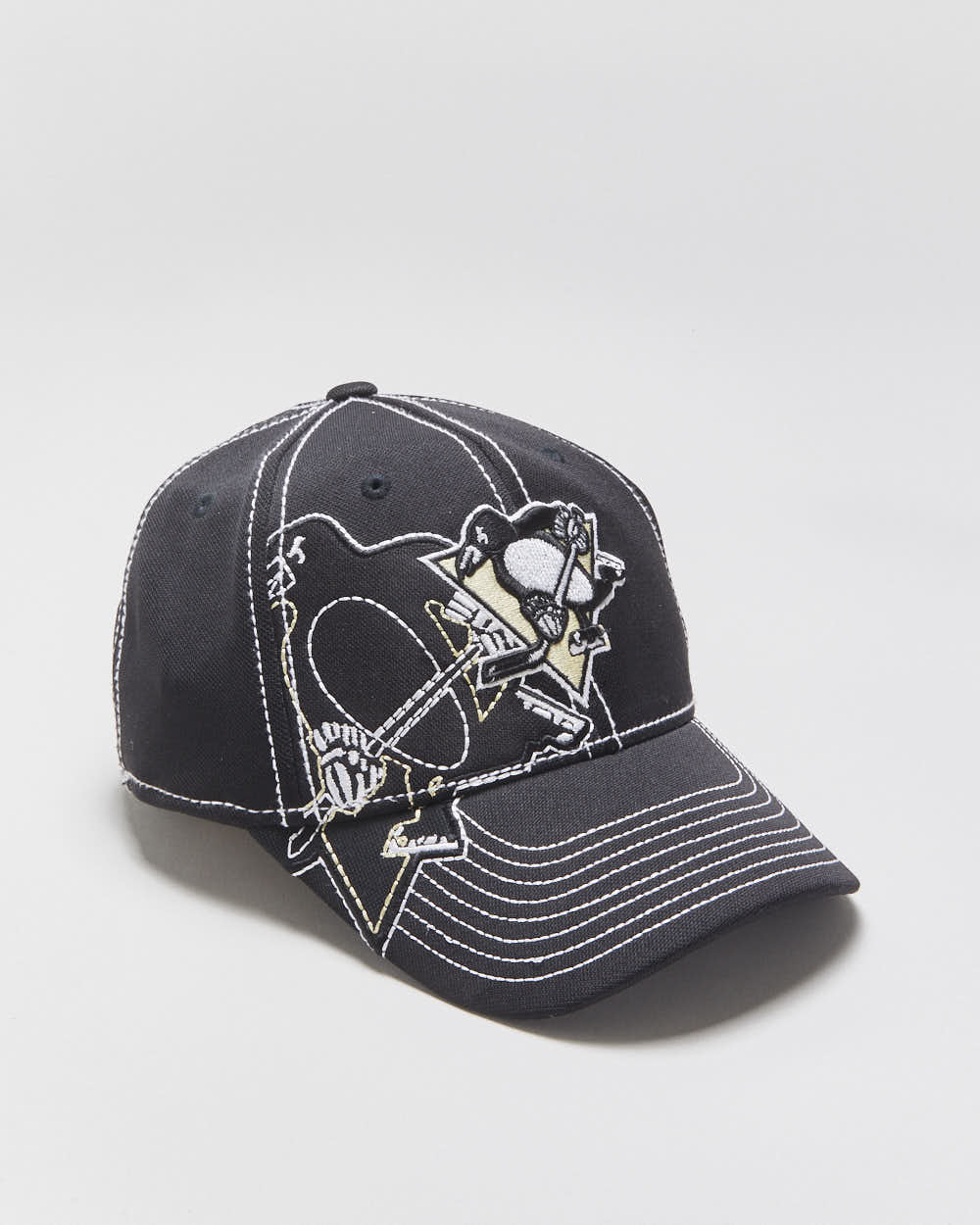 Vintage Reebok Pittsburgh Penguins Centre Ice Embroidered Contrast Stitch Fitmax70 Baseball Cap - S/M