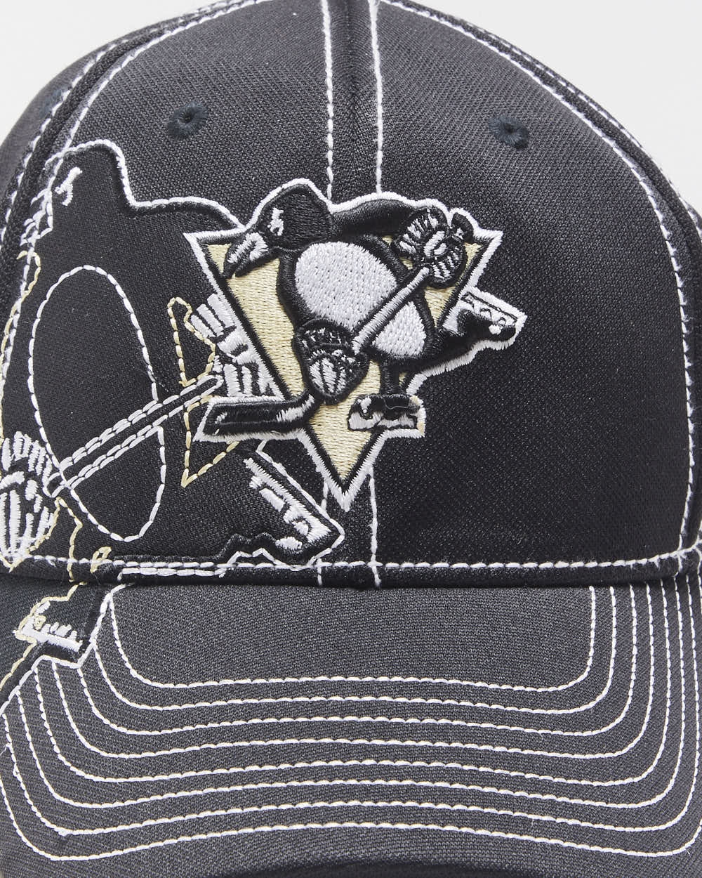 Vintage Reebok Pittsburgh Penguins Centre Ice Embroidered Contrast Stitch Fitmax70 Baseball Cap - S/M