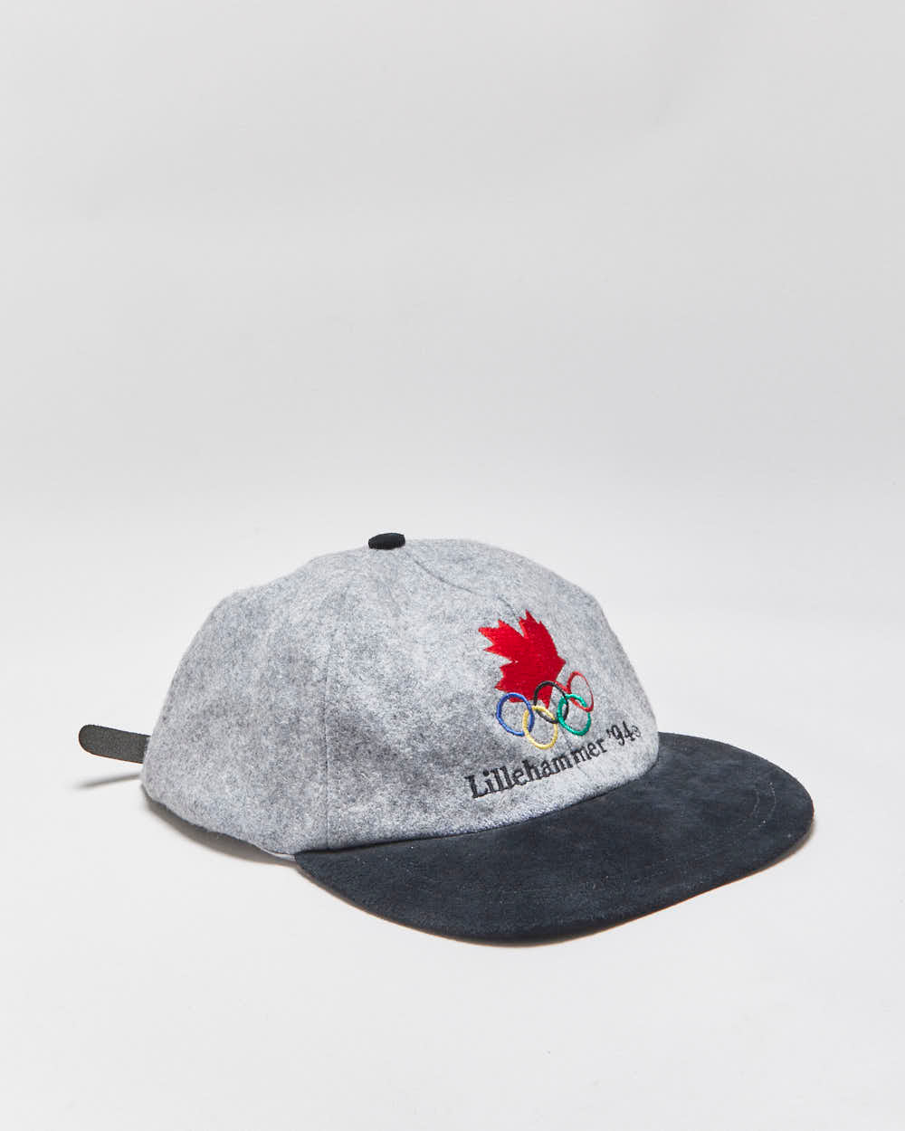 Vintage 1994 Team Canada Atlanta Olympics Lillehammer Embroidered Wool Blend Leather Strap Flat Brim Baseball Cap - OS