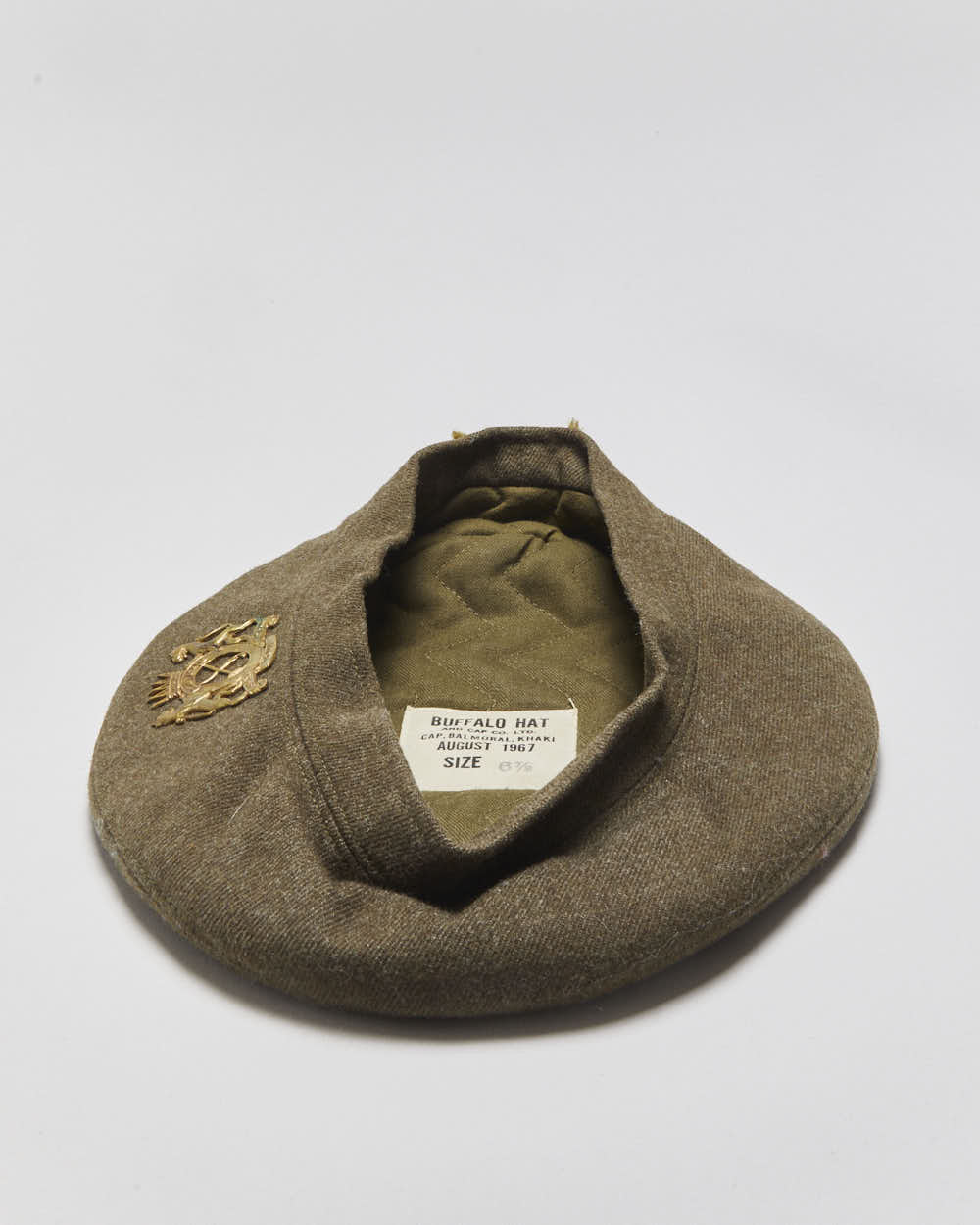 Vintage 1967 Buffalo Hat Khaki Wool Canadian Military Army Beret - 6 7/8