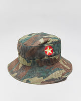 Vintage 1990s Estrella Embroidered Woodland Camo Canvas Army Bucket Hat - M/L