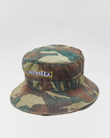 Vintage 1990s Estrella Embroidered Woodland Camo Canvas Army Bucket Hat - M/L
