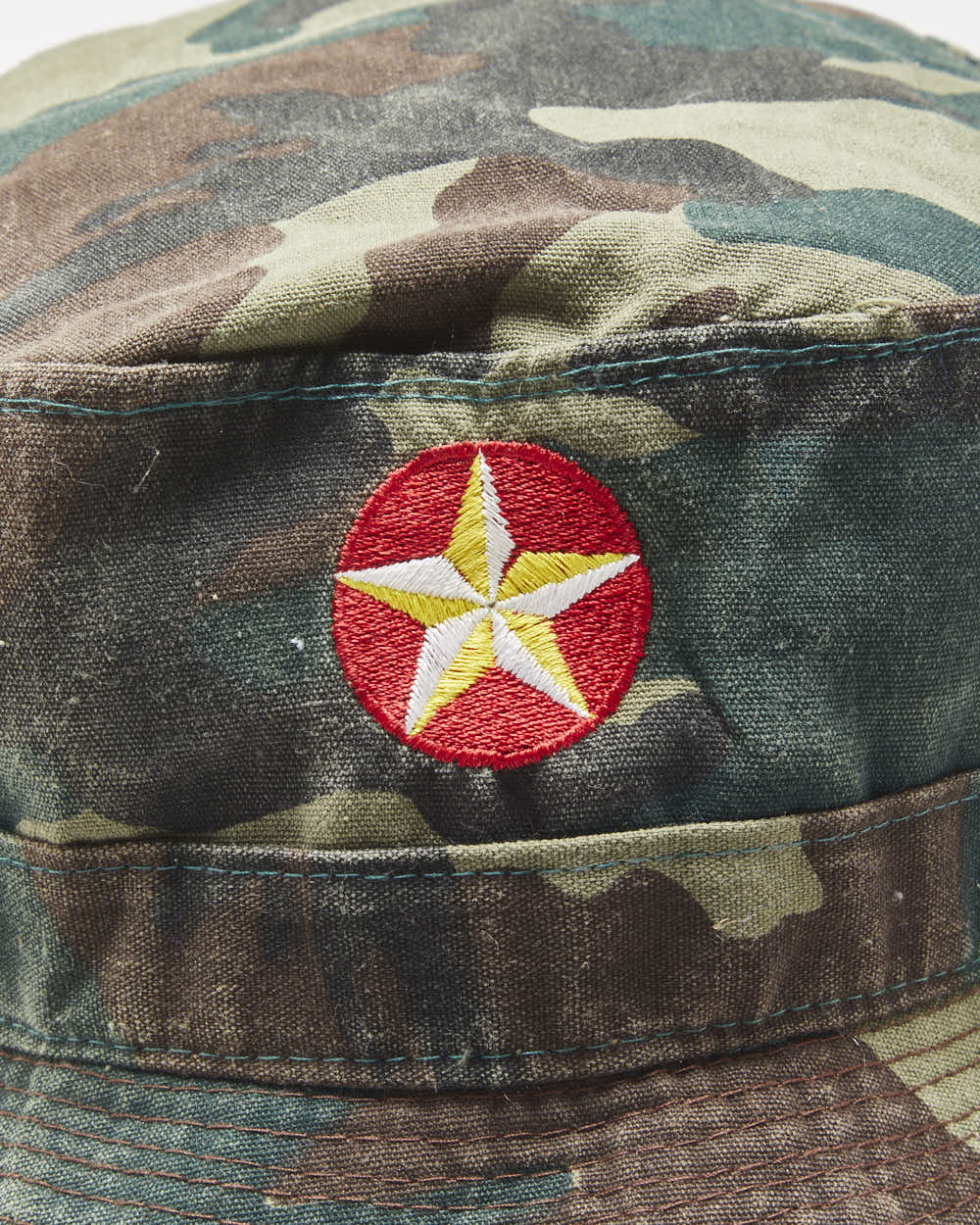 Vintage 1990s Estrella Embroidered Woodland Camo Canvas Army Bucket Hat - M/L