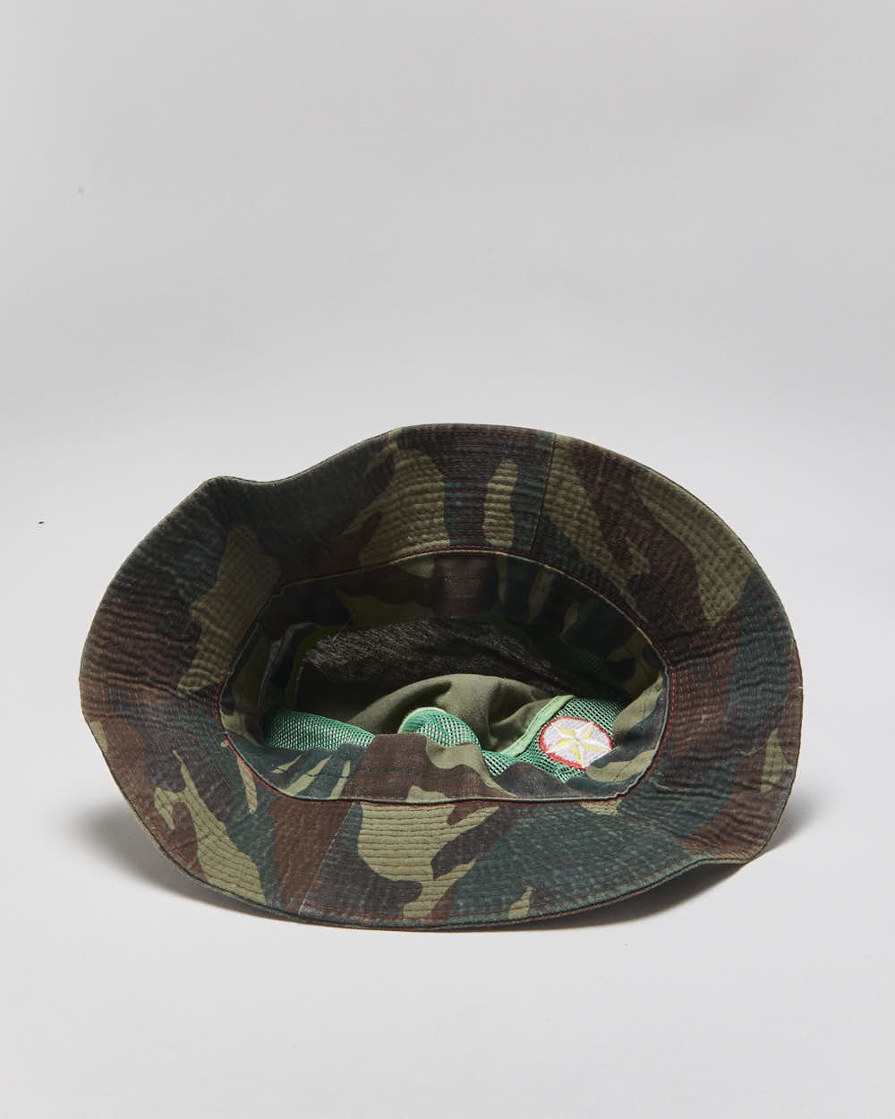 Vintage 1990s Estrella Embroidered Woodland Camo Canvas Army Bucket Hat - M/L