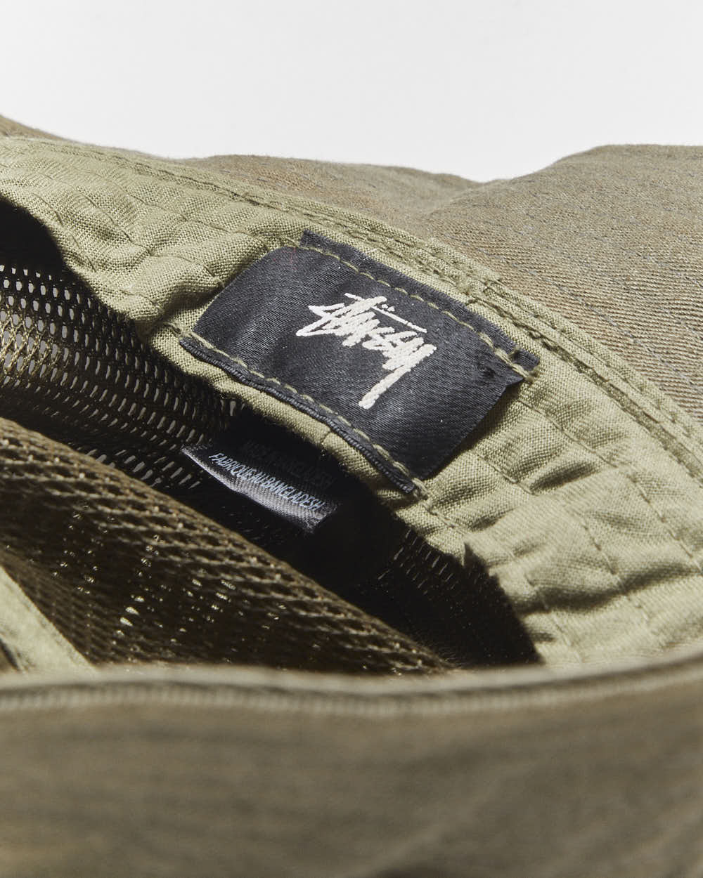 Vintage Stussy Khaki Canvas Mesh Utility Bucket Hat - L/XL