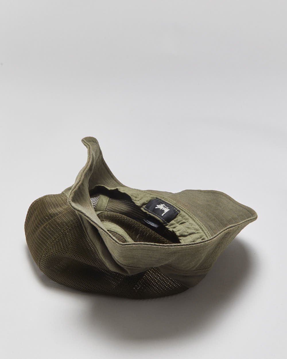 Vintage Stussy Khaki Canvas Mesh Utility Bucket Hat - L/XL