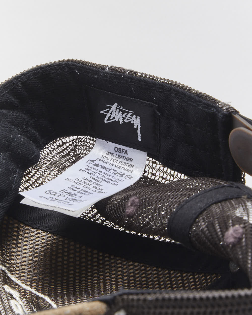 Vintage Stussy Brown Low-Pro Leather Cutout Contrast Stitch Trucker Hat - OS