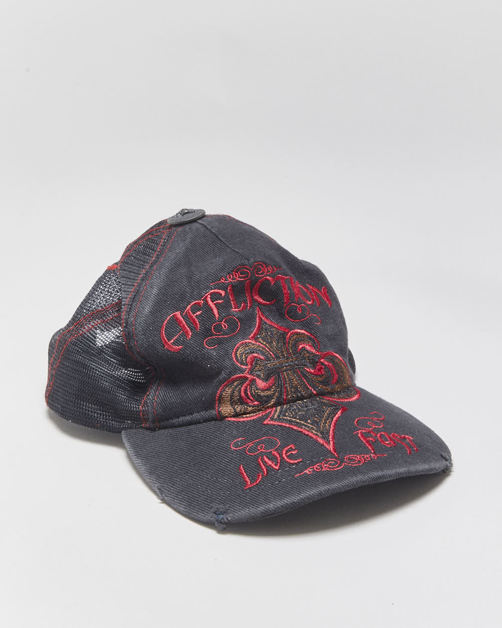 Vintage Y2K 00s Affliction 'Live Fast' Distressed Canvas Trucker Hat - OS