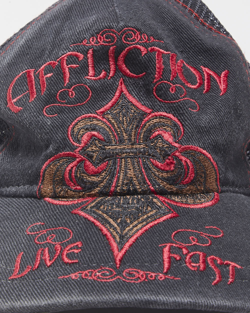 Vintage Y2K 00s Affliction 'Live Fast' Distressed Canvas Trucker Hat - OS