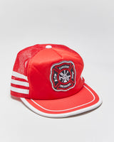 Vintage 1980s Canadian Firefighters Striped Patch Flat Brim Trucker Hat - OS