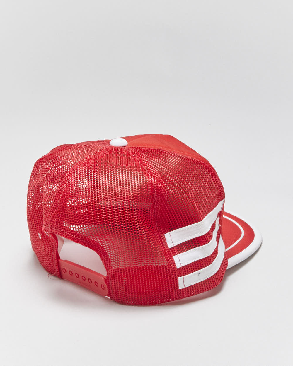 Vintage 1980s Canadian Firefighters Striped Patch Flat Brim Trucker Hat - OS