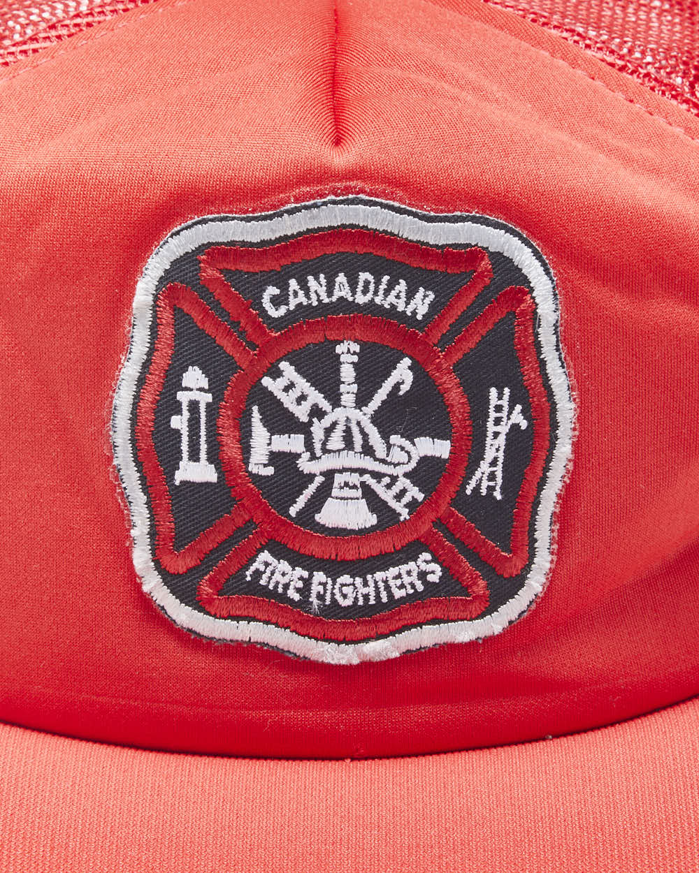 Vintage 1980s Canadian Firefighters Striped Patch Flat Brim Trucker Hat - OS