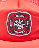 Vintage 1980s Canadian Firefighters Striped Patch Flat Brim Trucker Hat - OS