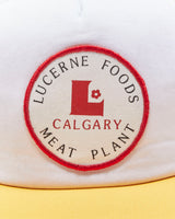Vintage 1980s Lucerne Foods Calgary Striped Patch Flat Brim Trucker Hat - OS